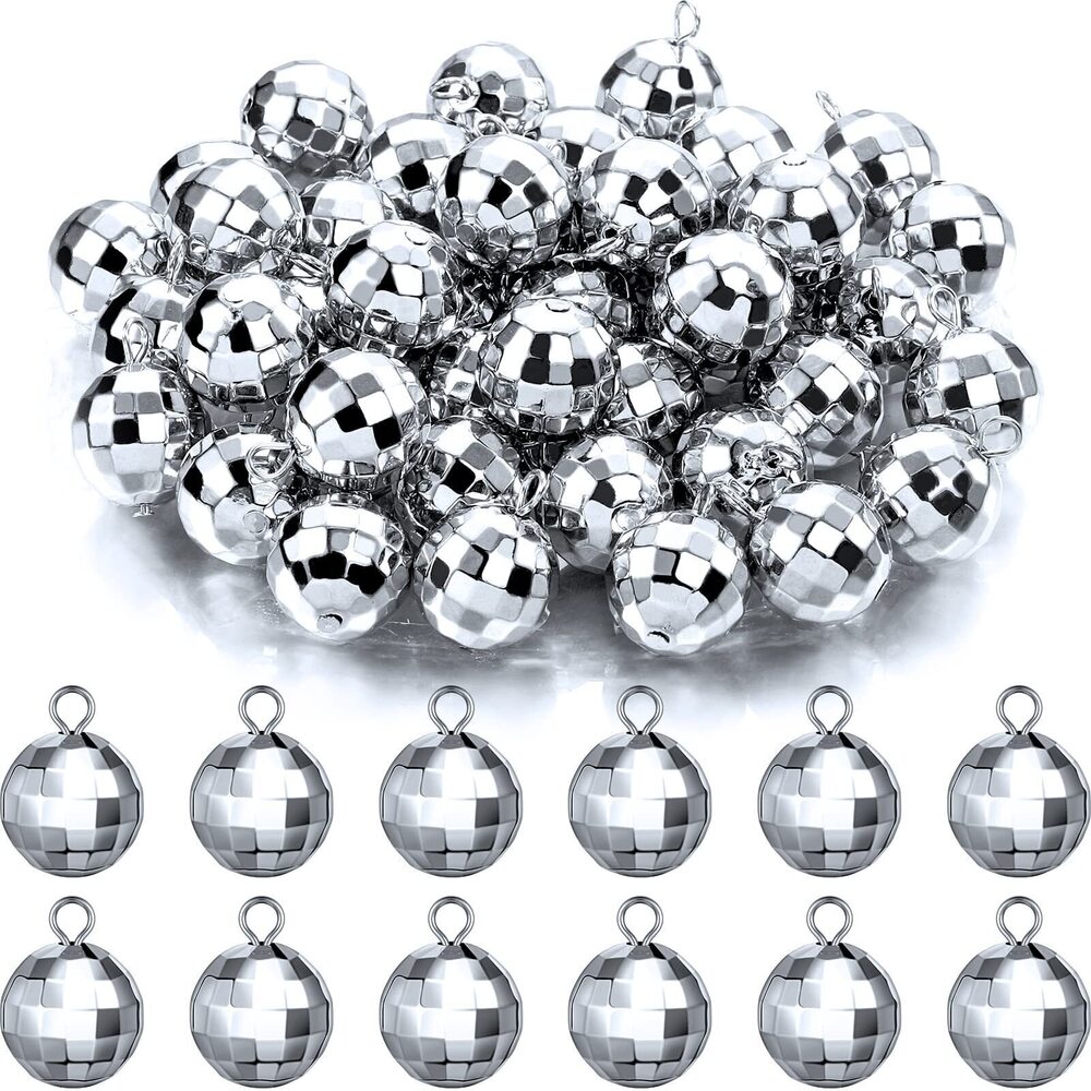 3437 48 Pieces Mini Disco Ball Pendants Round Disco Ball Beads Bright